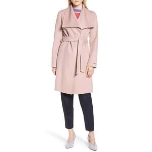 Tahari Ellie Double Face Wool Blend Wrap Coat Powder Pink Size S NWT